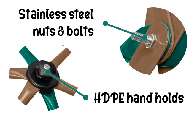 Stainless steel nuts & bolts, HDPE hand holds